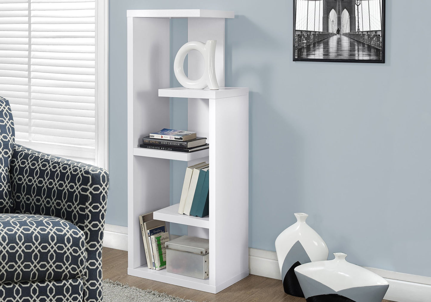 12" x 18.5" x 47.25" White  Particle Board  HollowCore  Bookcase